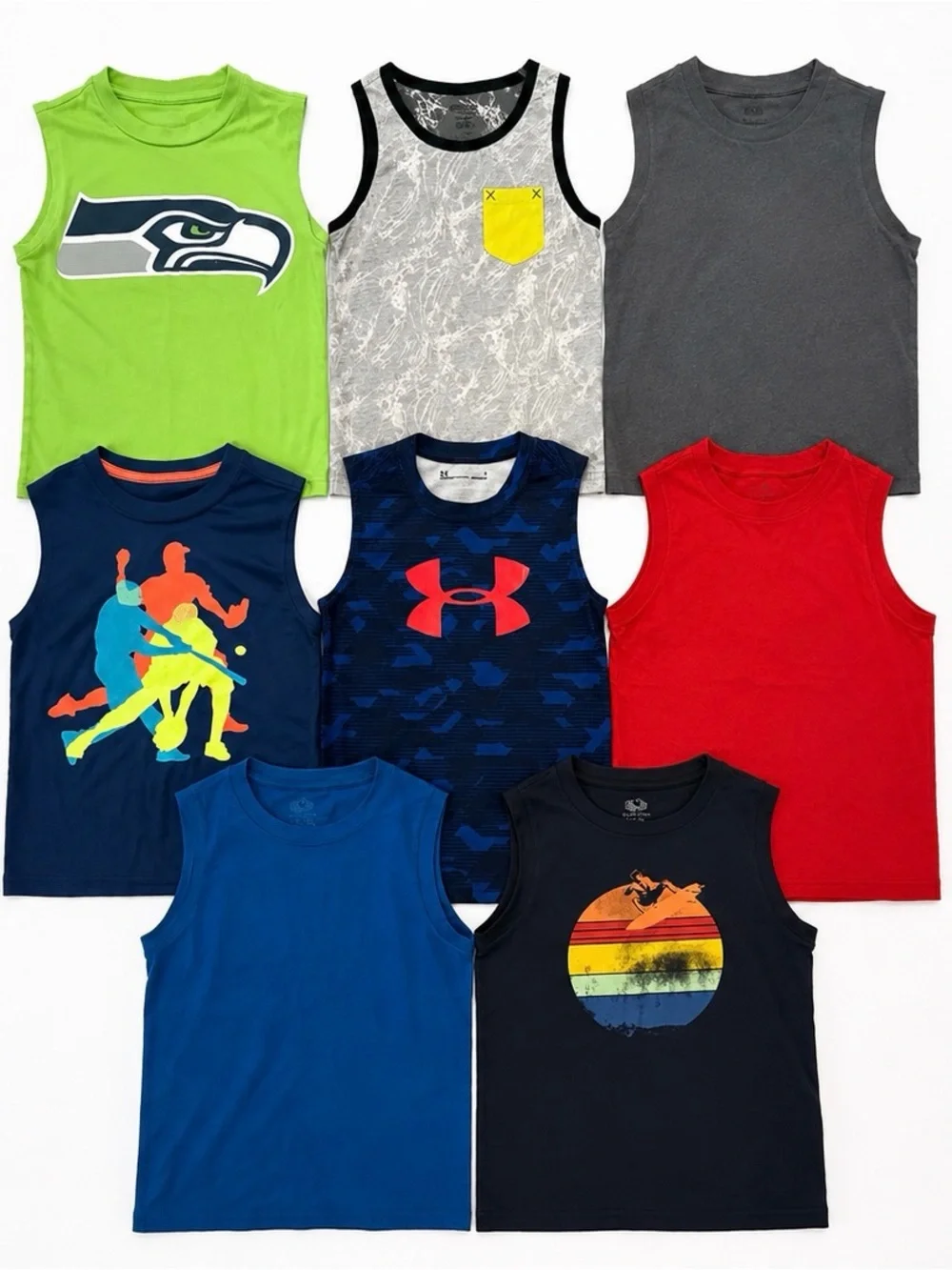 Boys Tank Top Bundle 8Pc Under Armour NFL Athletic Back to School Youth Size 6/7